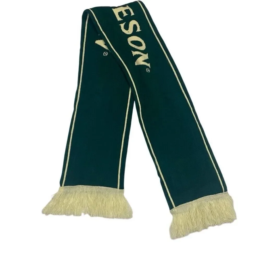 Jameson Green Cream Fringed Scarf Double Sided 55”x7.5” Irish Theme Accessory